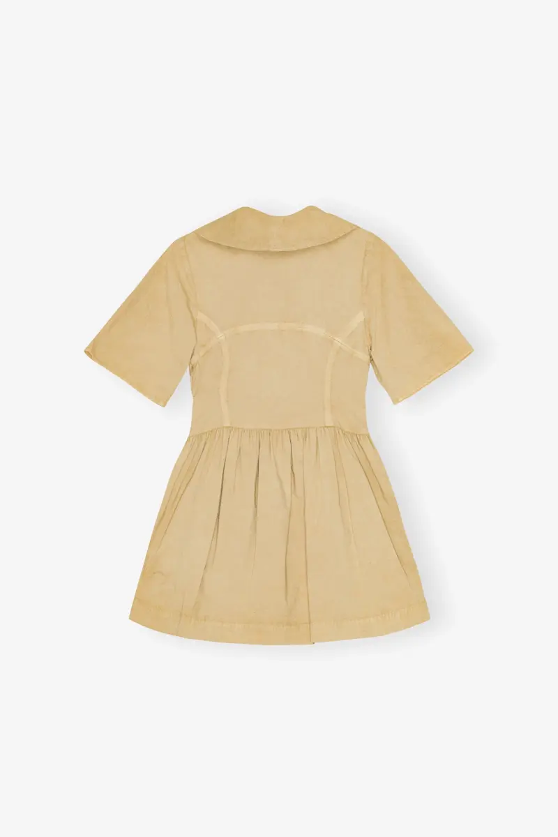 Beige Washed Stretch Cotton Mini Dress