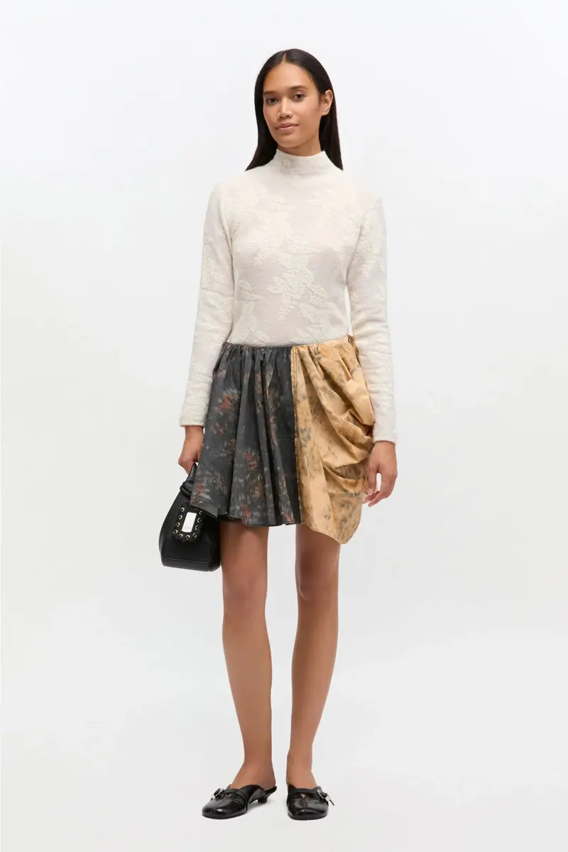 Black and Beige Drapey Skirt