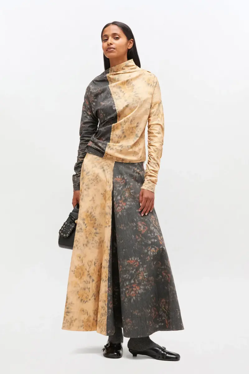 Black and Beige Ruched Top