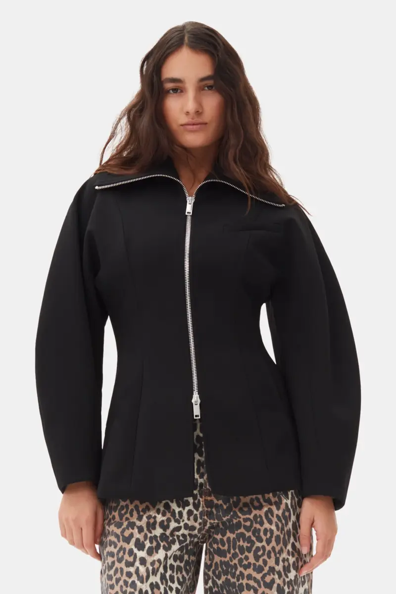 Black Bonded Crepe Curve Sleeve Jacket