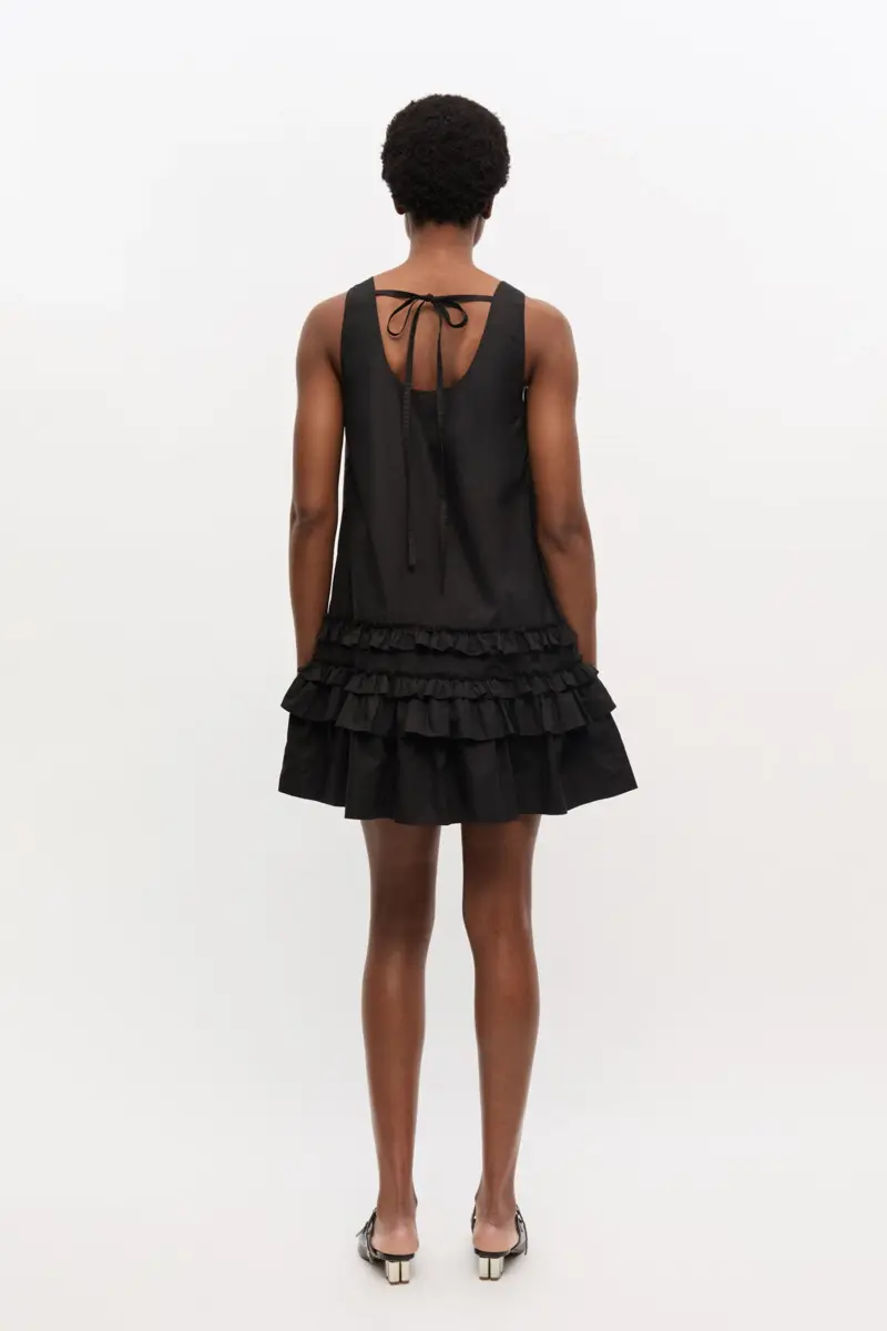 Black Cotton Poplin Mini Dress