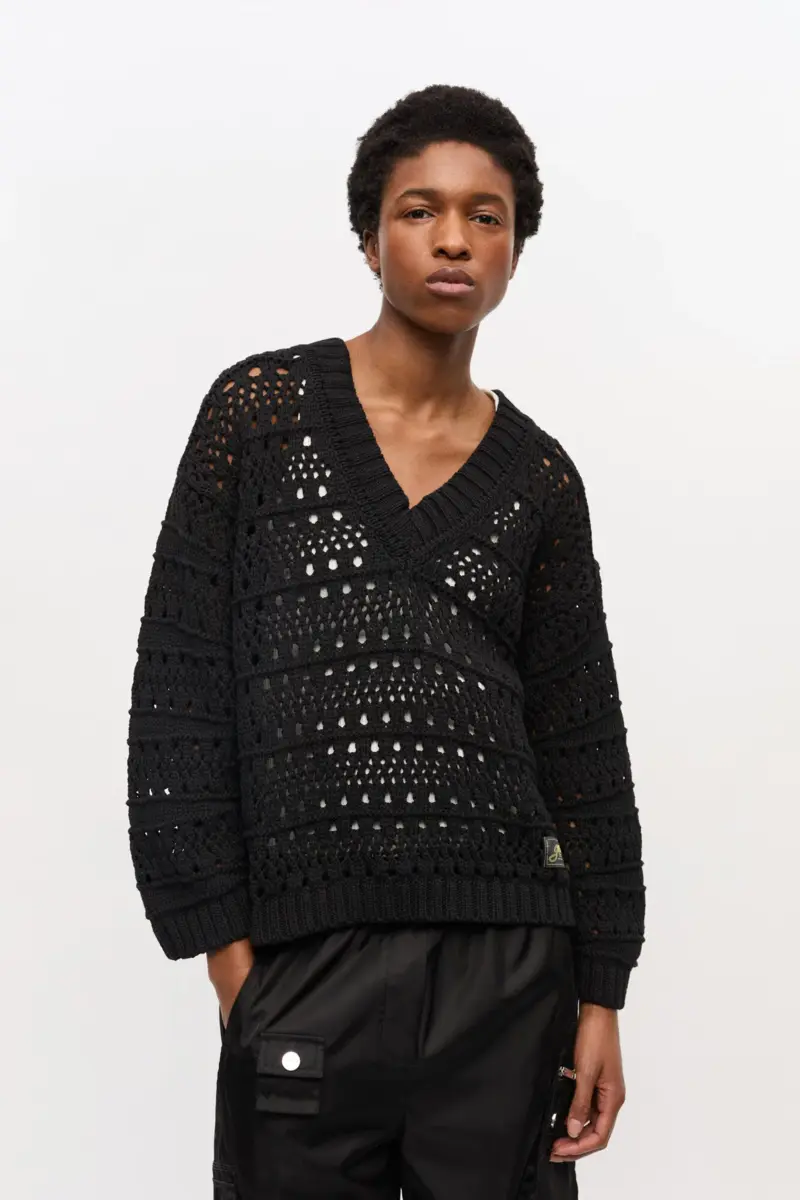 Black Crochet V-neck Jumper