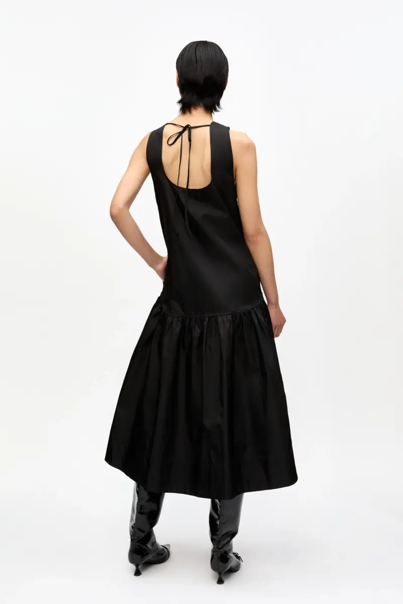 Black Duchesse Nylon Midi Dress