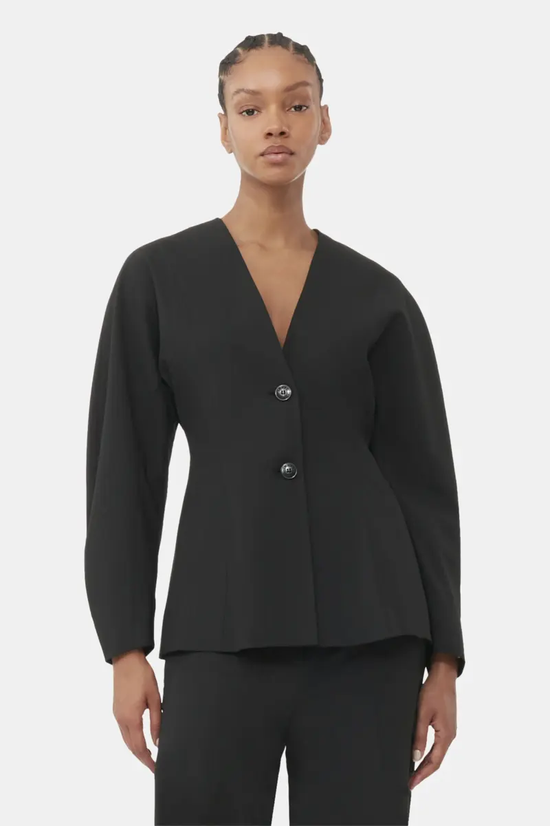 Black Fitted Drapey Melange Blazer