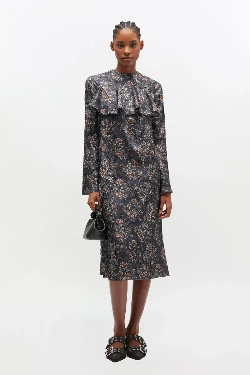 Black Floral Ruffle Dress