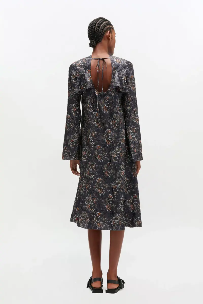 Black Floral Ruffle Dress