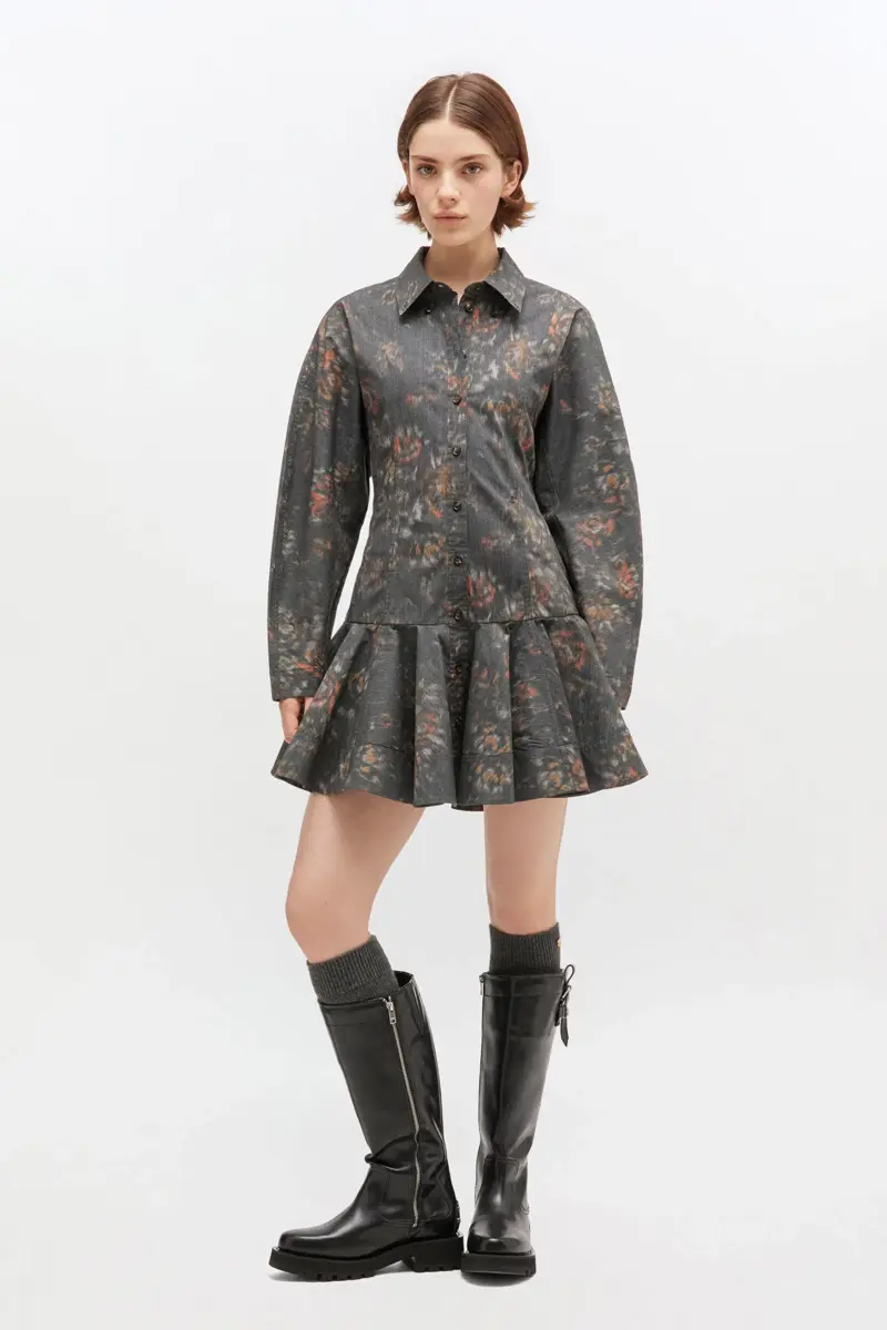 Black Floral Shirt Dress