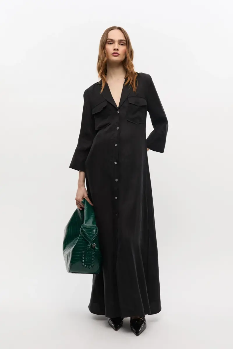Black Fluid Cupro Maxi Dress