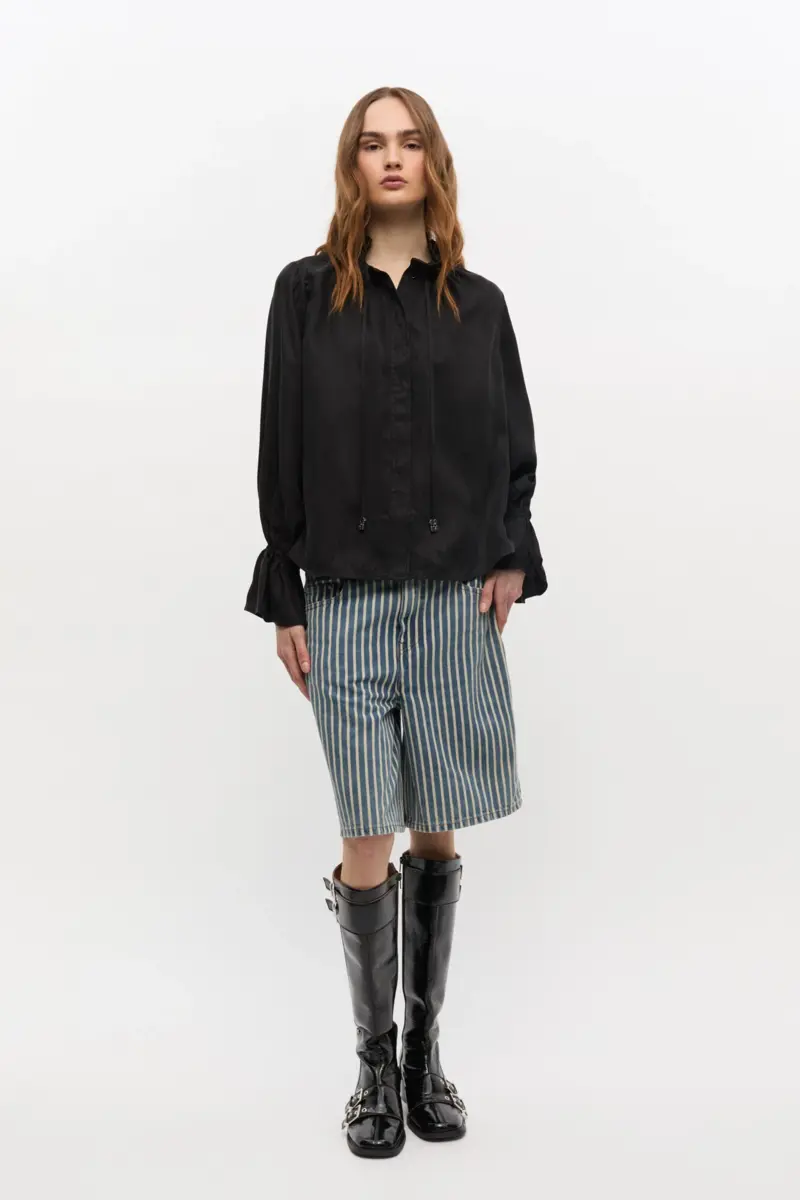 Black Fluid Cupro Tie Shirt