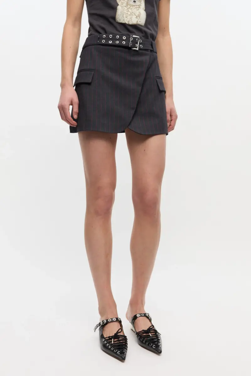 Black Pinstripe Mini Skirt