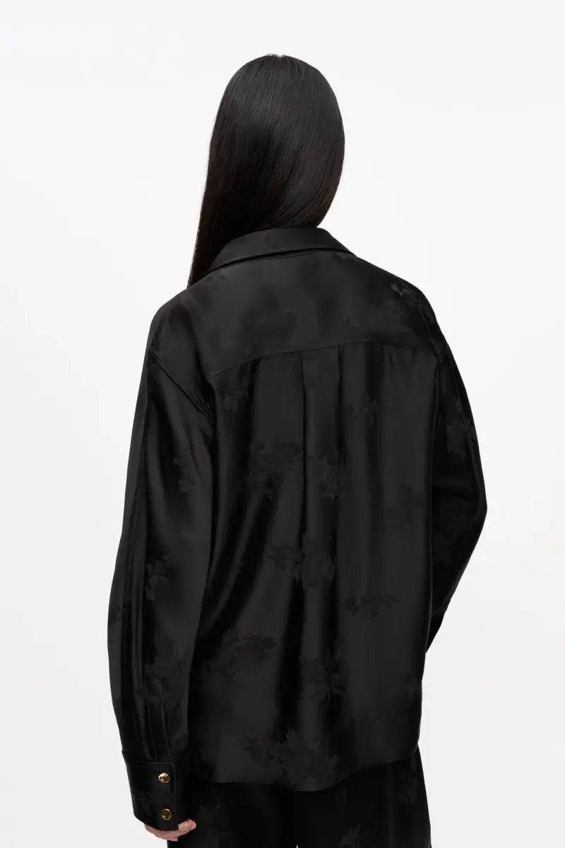 Black Satin Jacquard Tie String Shirt