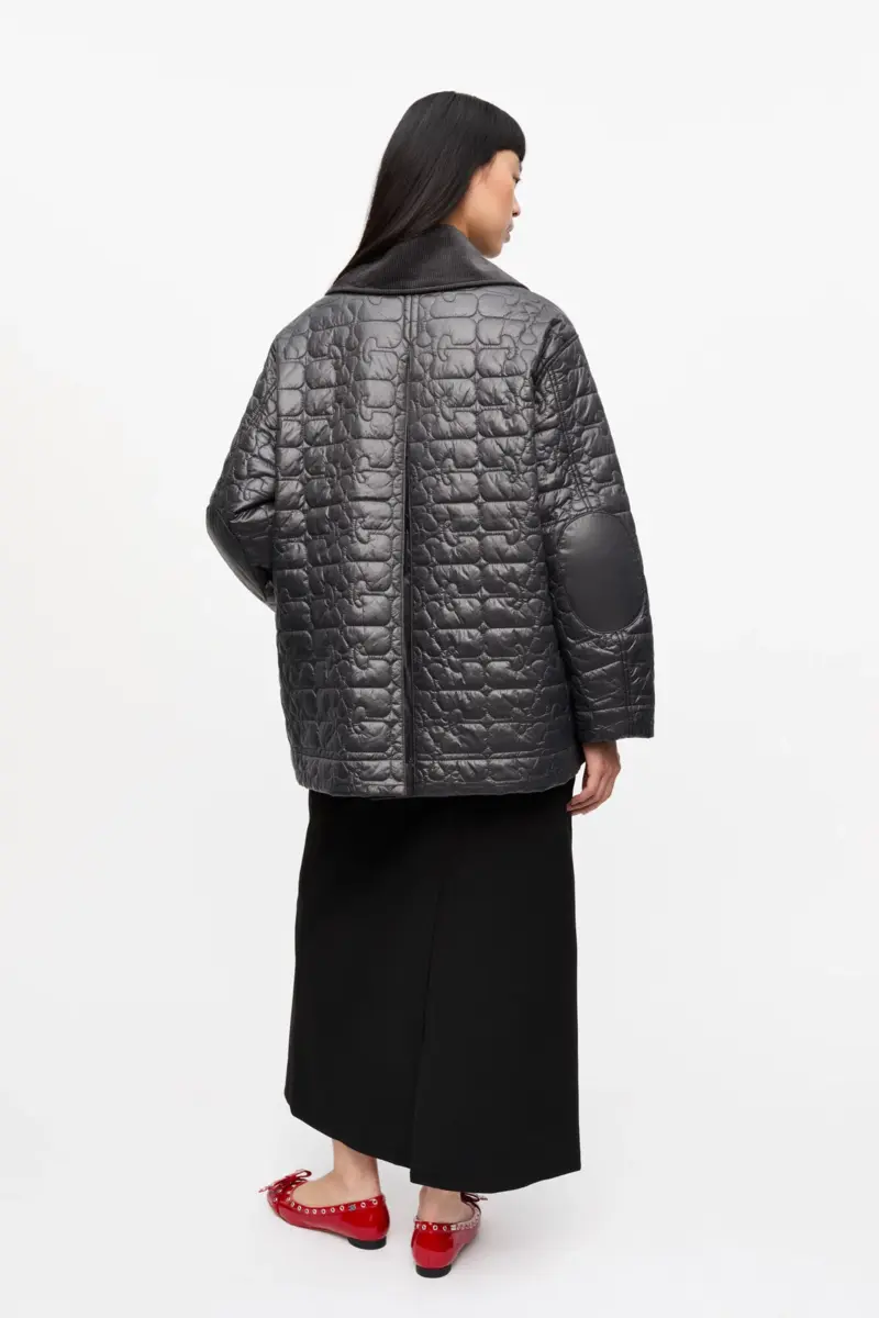 Black Shiny Quilt Midi Jacket