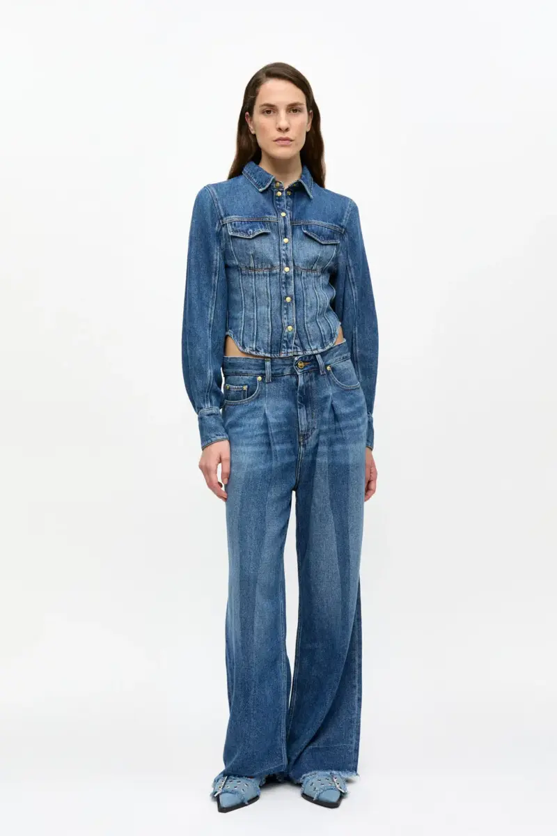 Blue Pleated Jeans