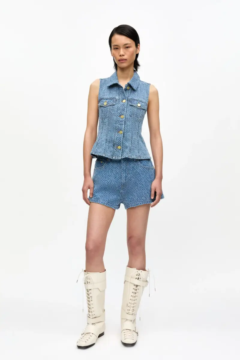 Blue Textured Denim Top