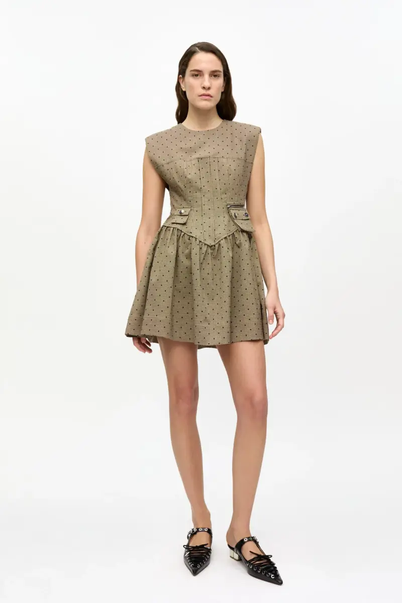 Brown Flock Suiting Corset Mini Dress