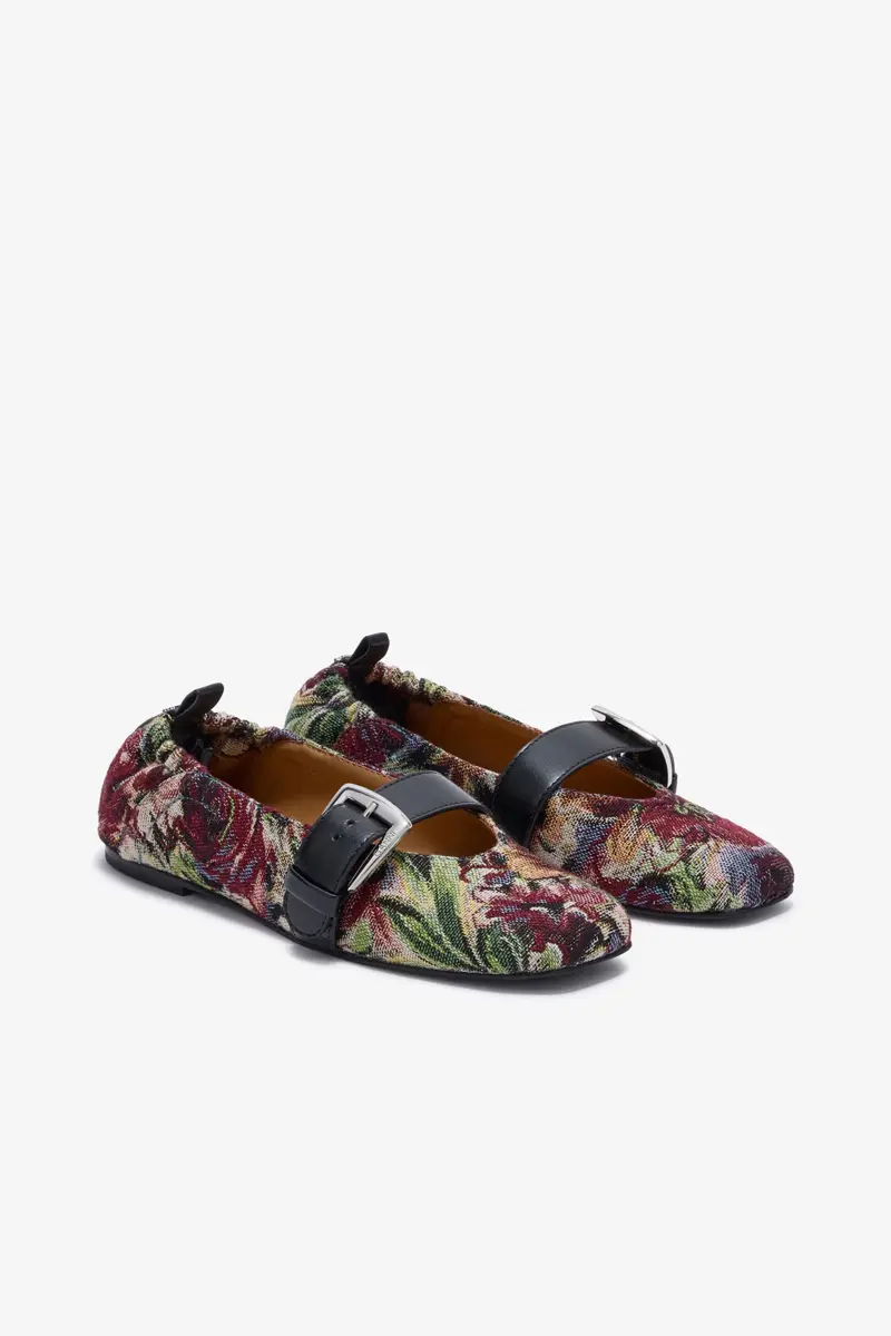 Buckle Strap Ballerinas in Tapestry