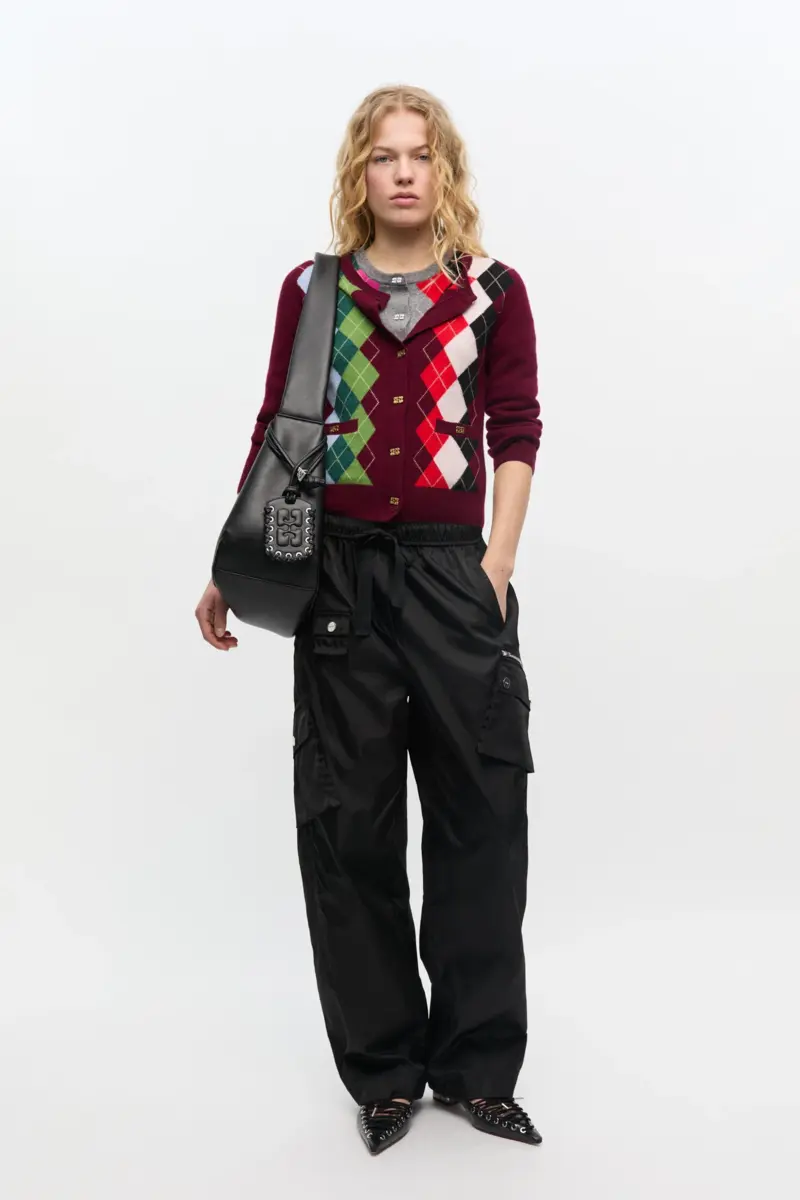 Burgundy Check Cardigan