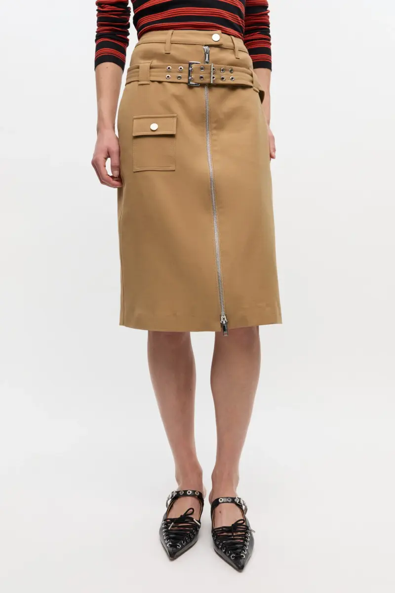 Camel Cotton Midi Skirt