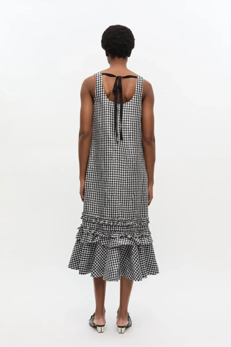 Crinkled Check Long Dress