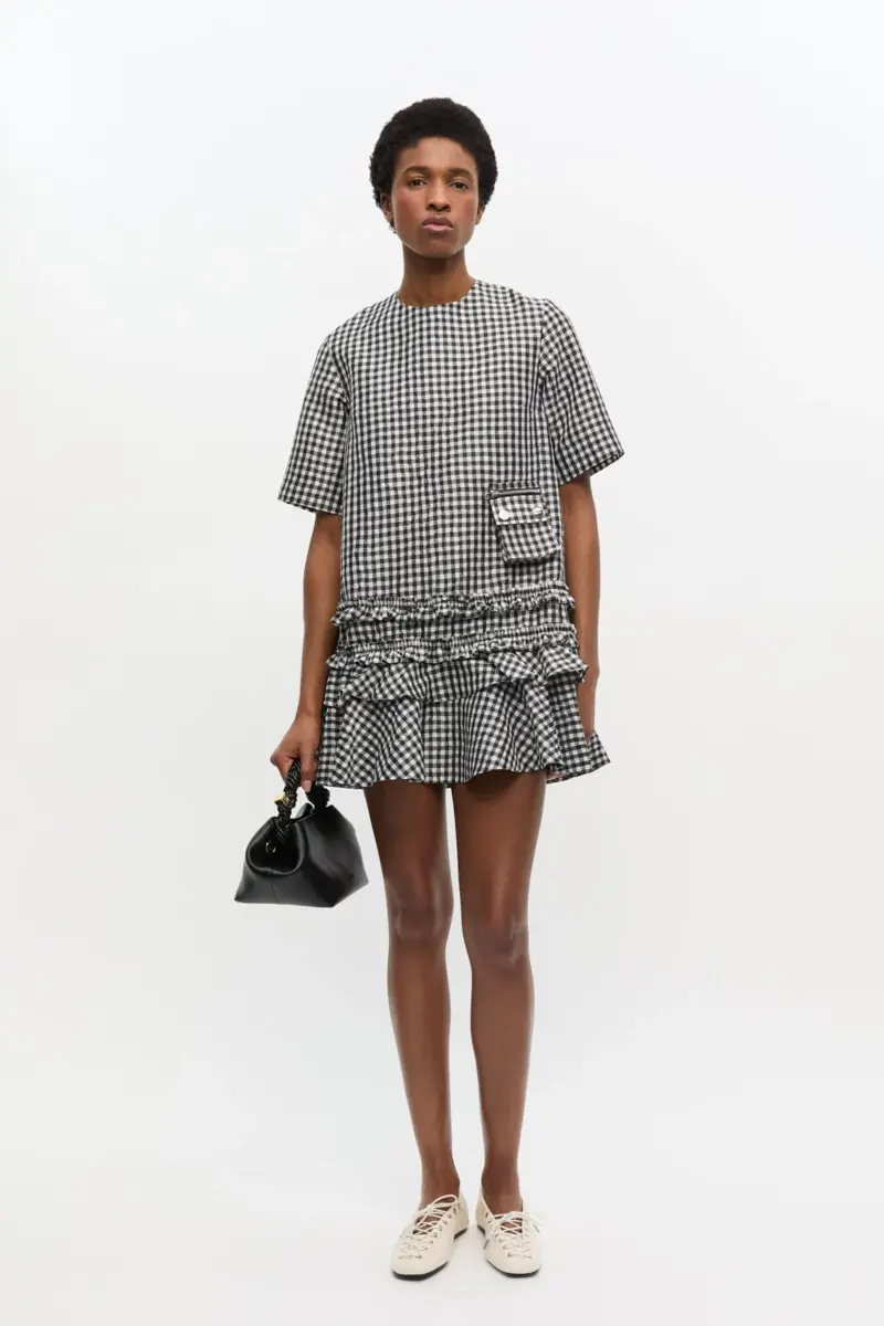 Crinkled Check Mini Dress