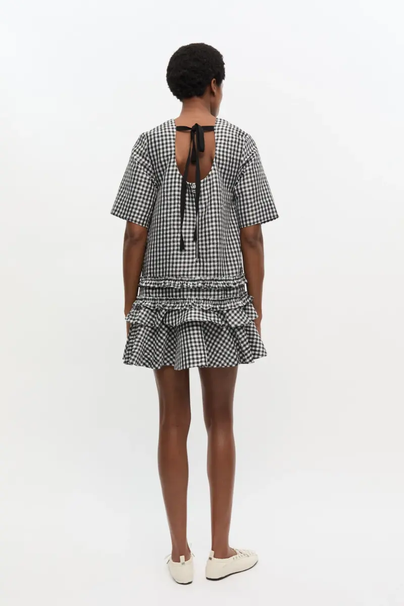Crinkled Check Mini Dress
