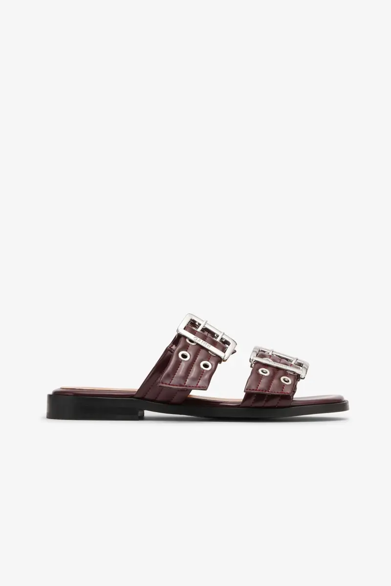 Feminine Buckle Two-Strap Sandals in Burgundy