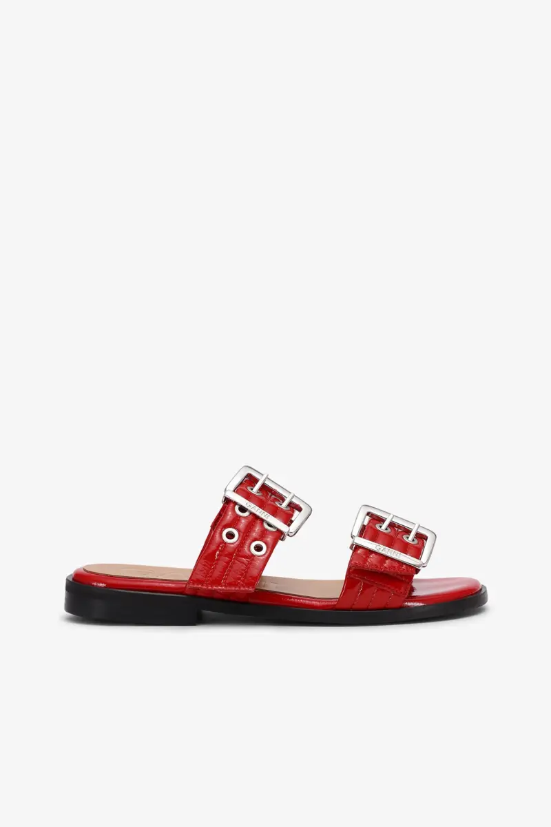 Feminine Buckle Two-Strap Sandals in Red