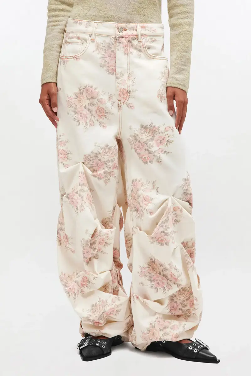 Floral Printed Draped Jeans