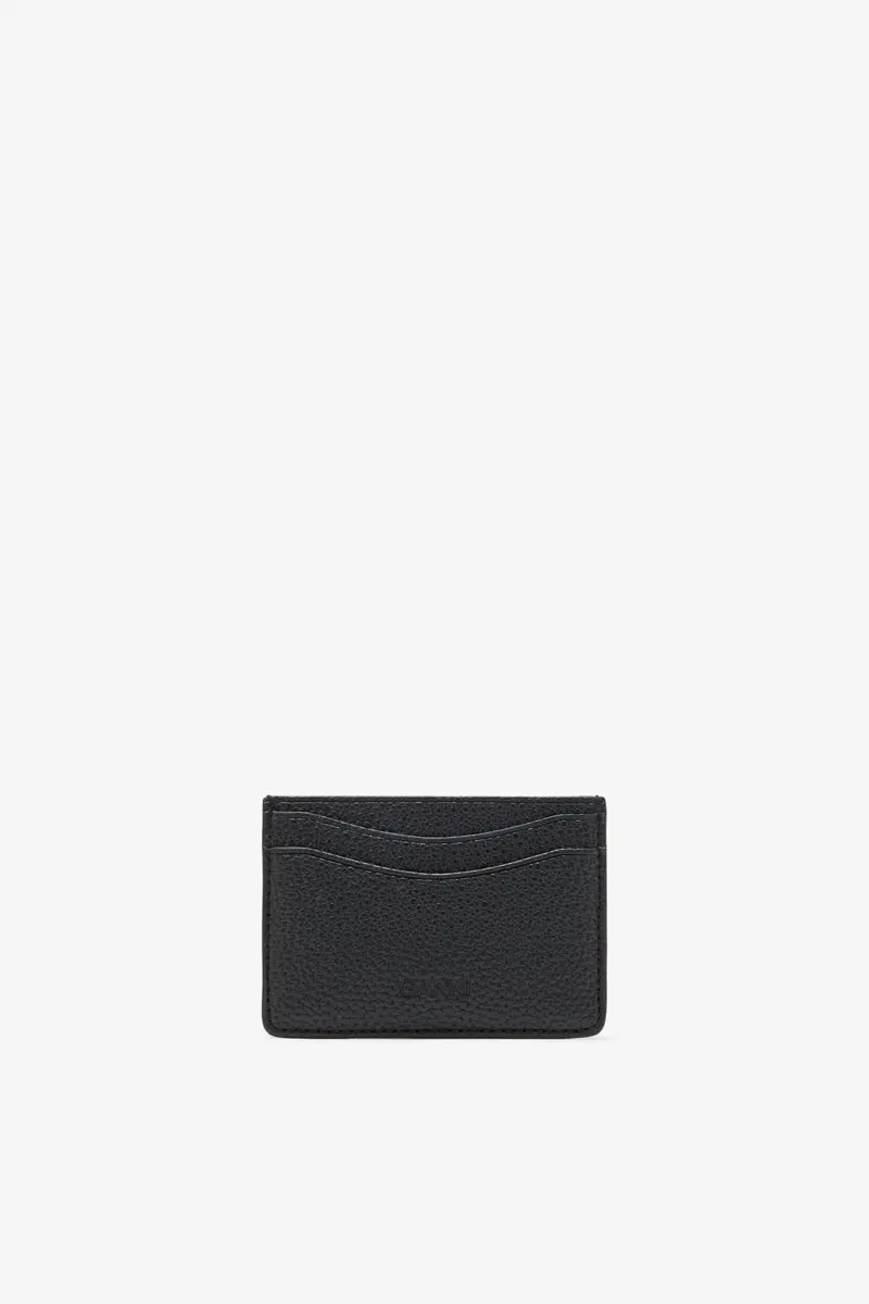 GANNI Card Holder in Grained Black with Gold
