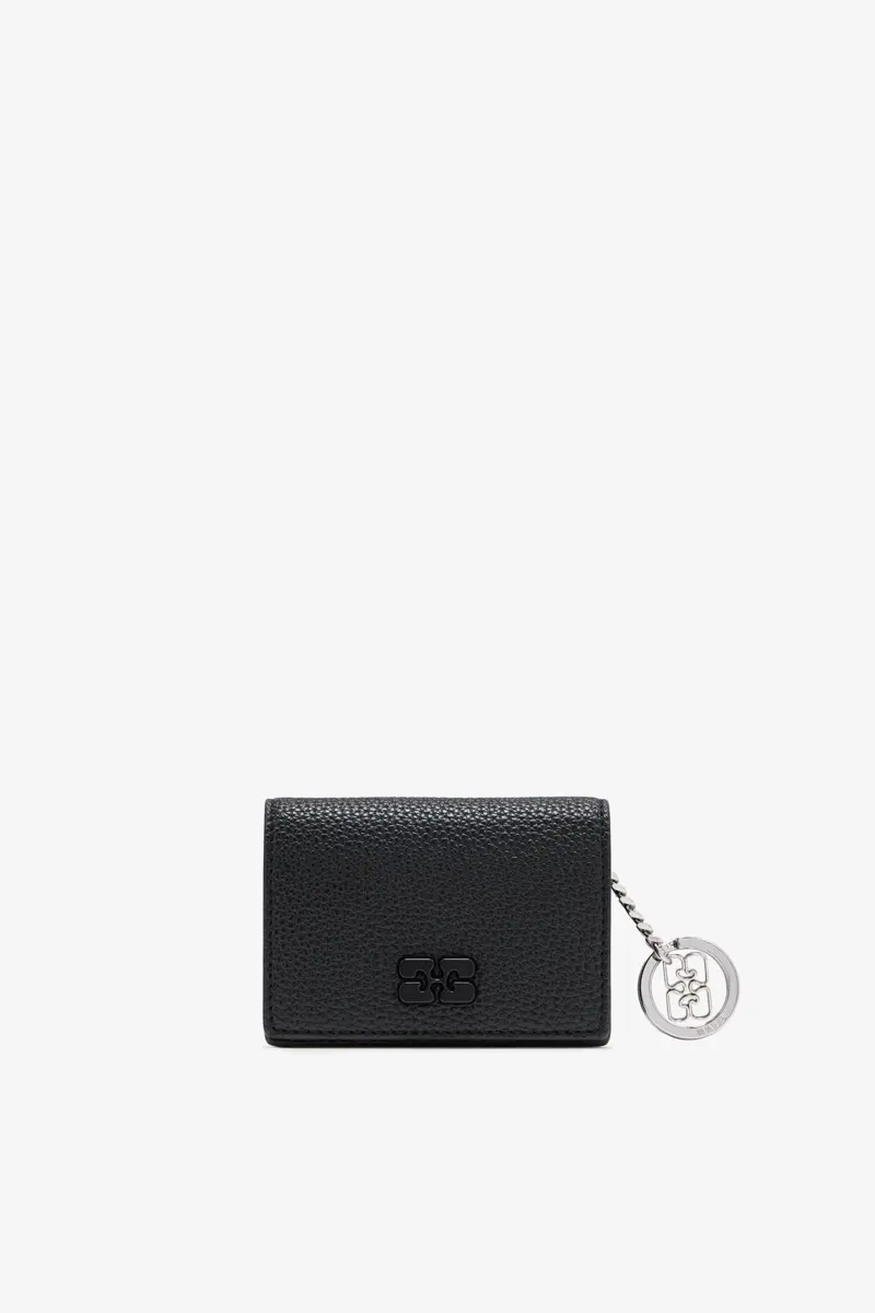 GANNI Card Holder With Flap in Grained Black