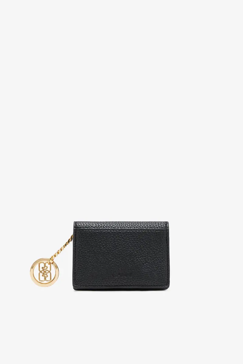 GANNI Card Holder With Flap in Grained Black with Gold