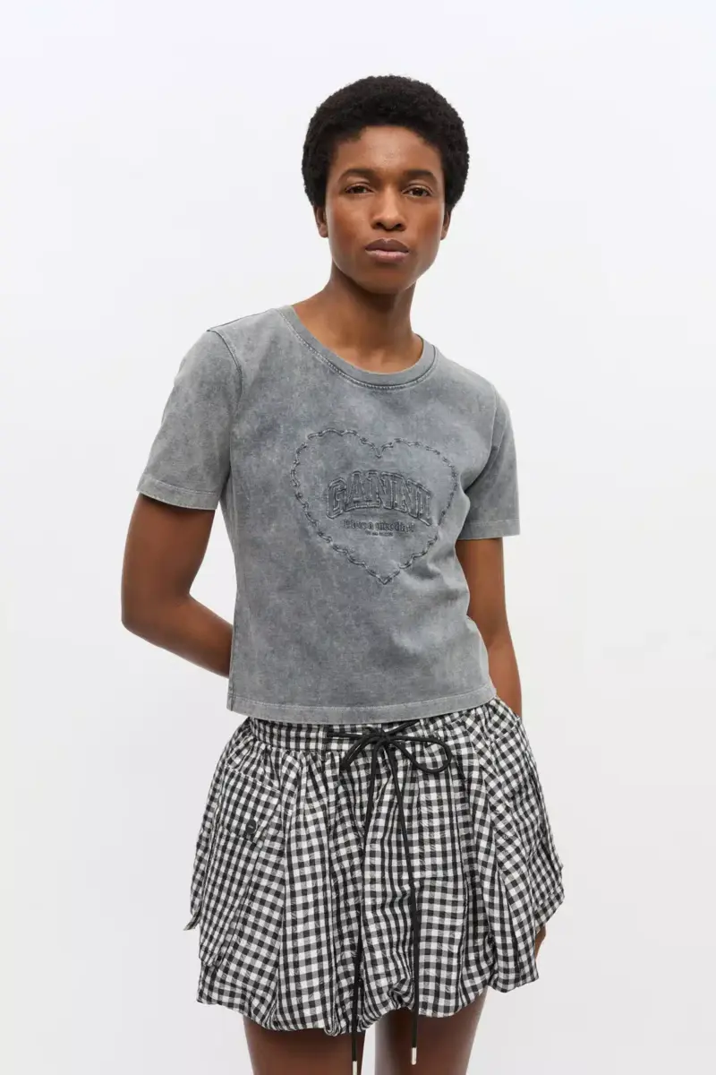 Grey Washed Heart Cropped T-shirt