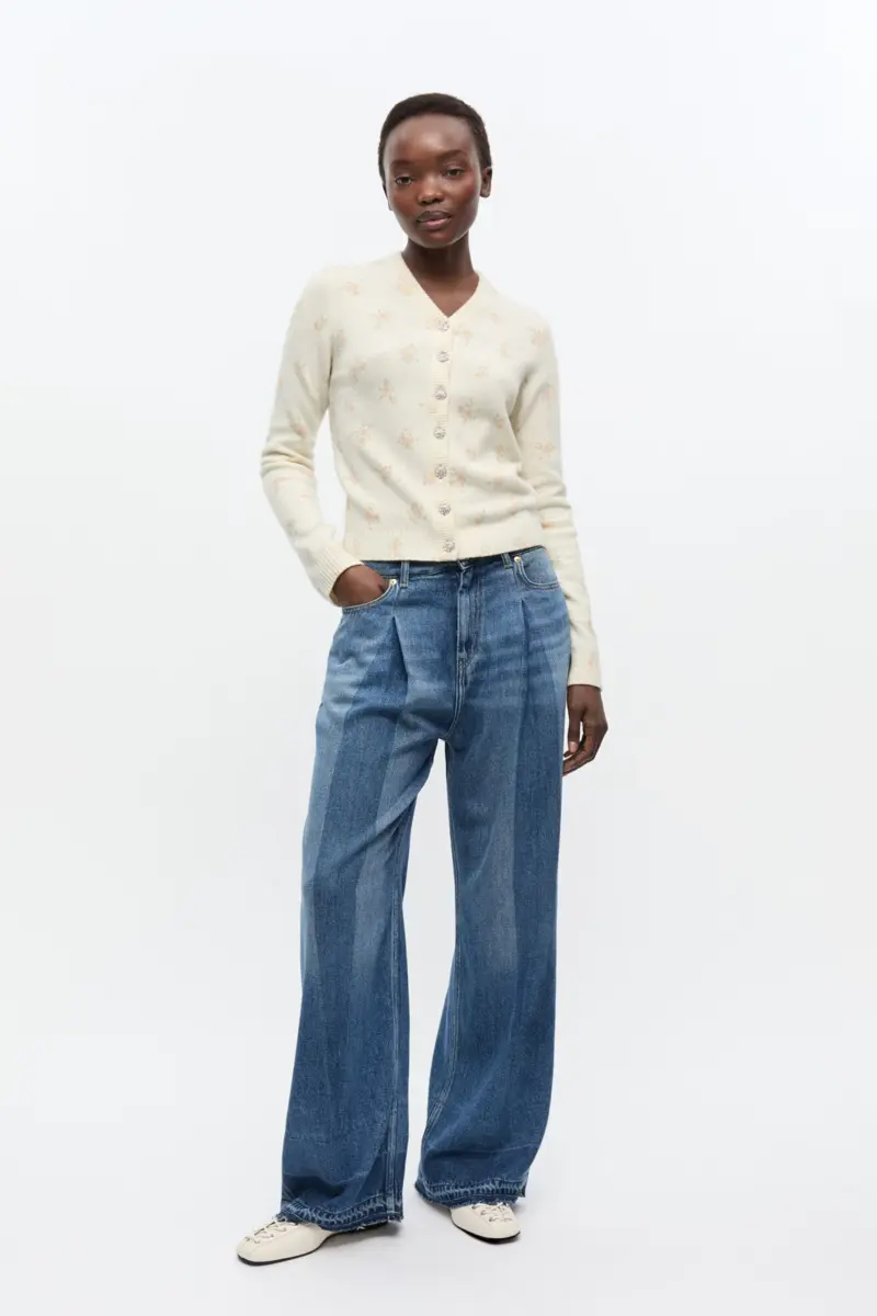 Ivory Printed Wool Mix Cardigan