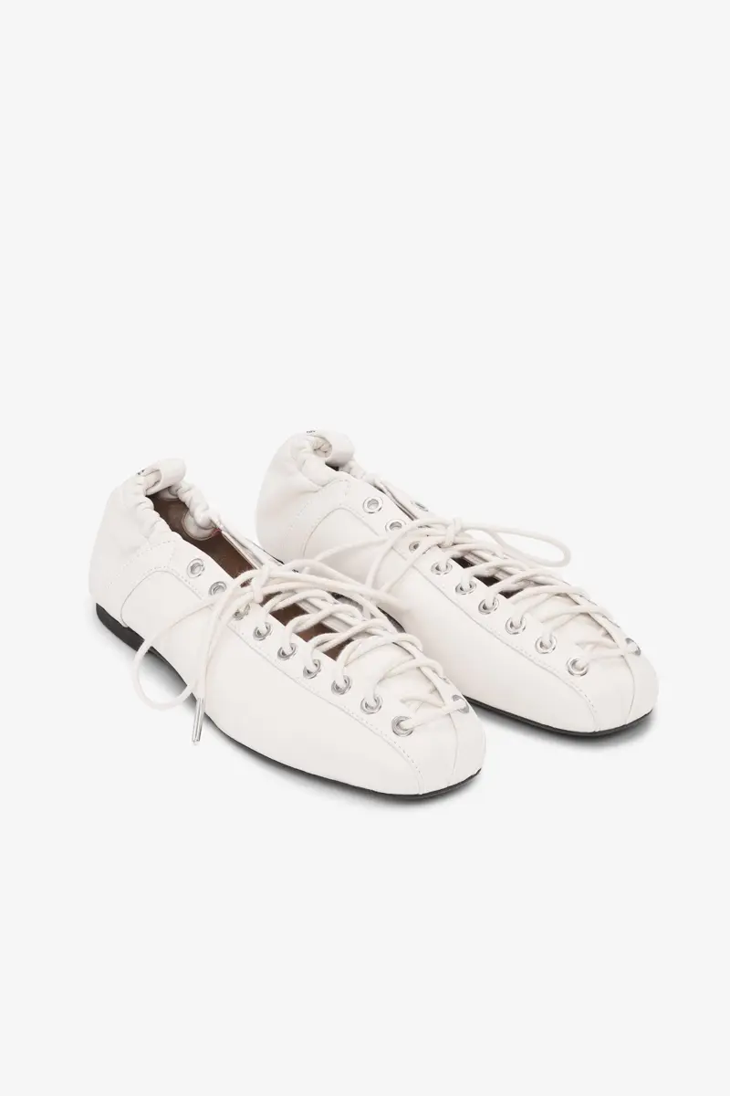 Lace-Up Ballerinas in Ivory