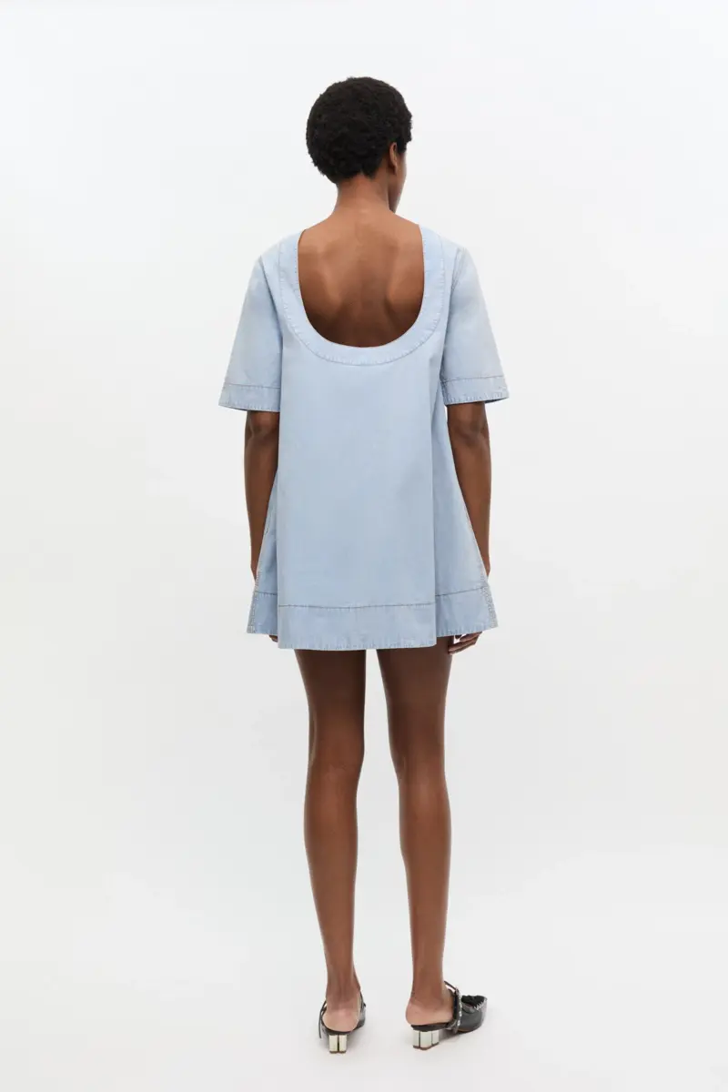 light blue a line mini denim dress 2 - Light Blue A-line Mini Denim Dress