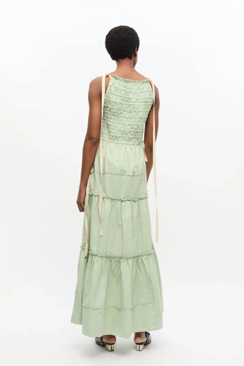 Light Green Smocked Tiered Dress