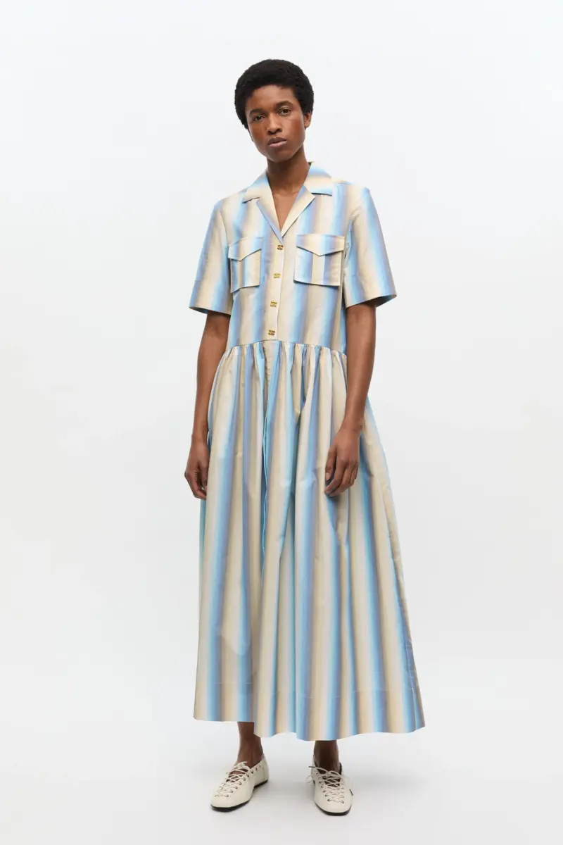 Ombre Striped Maxi Shirt Dress