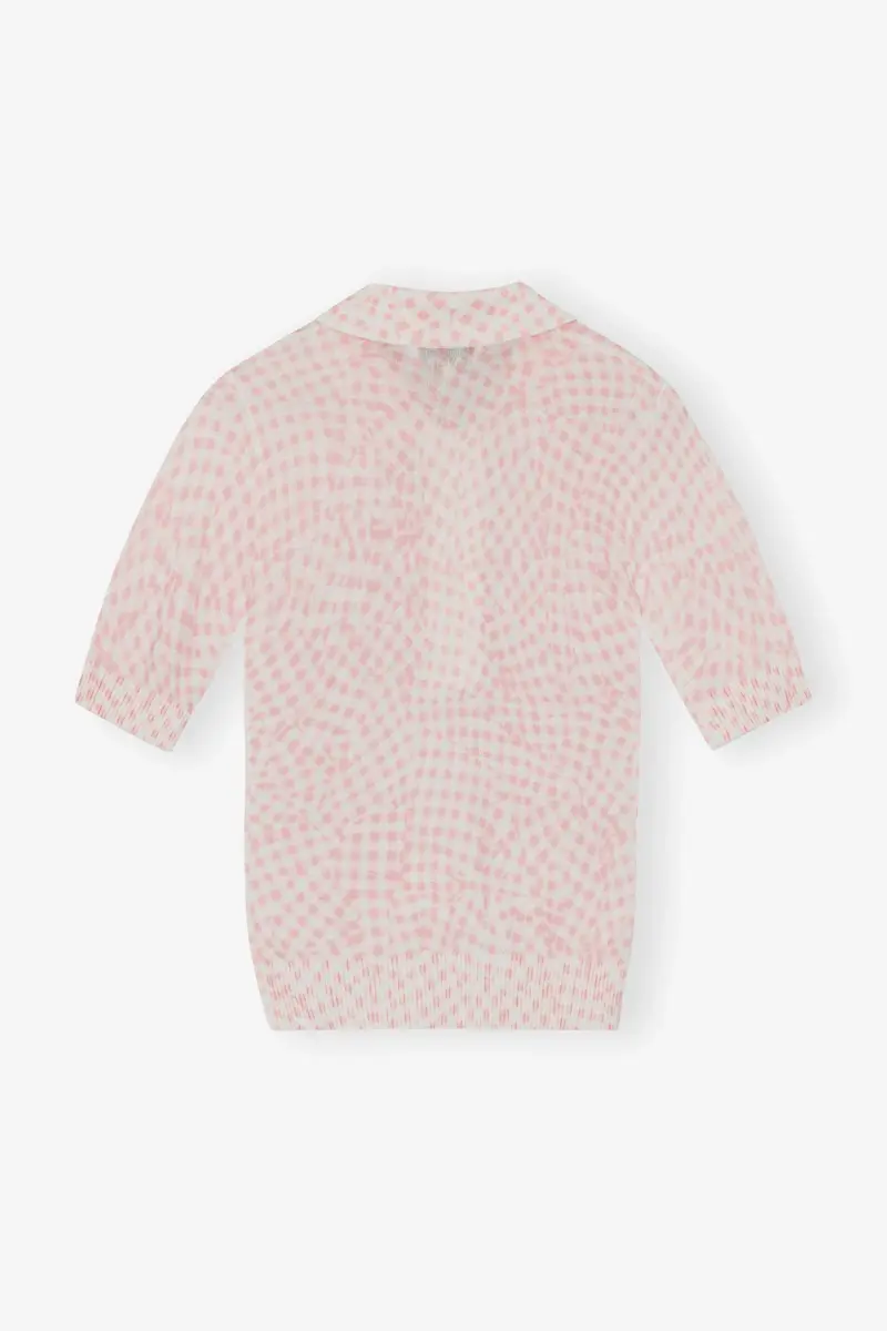 Pink Sheer Cotton Printed Polo Shirt