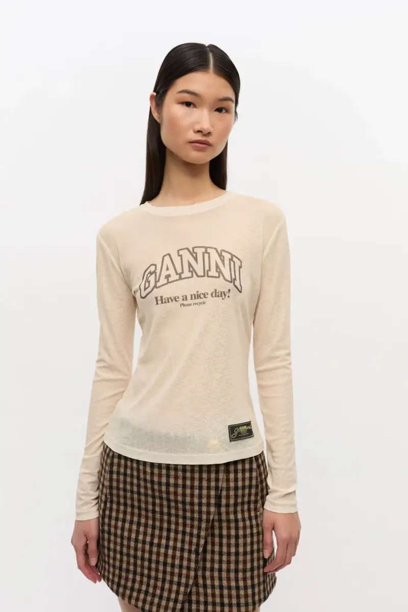 Printed Marl Mesh Long Sleeve Top