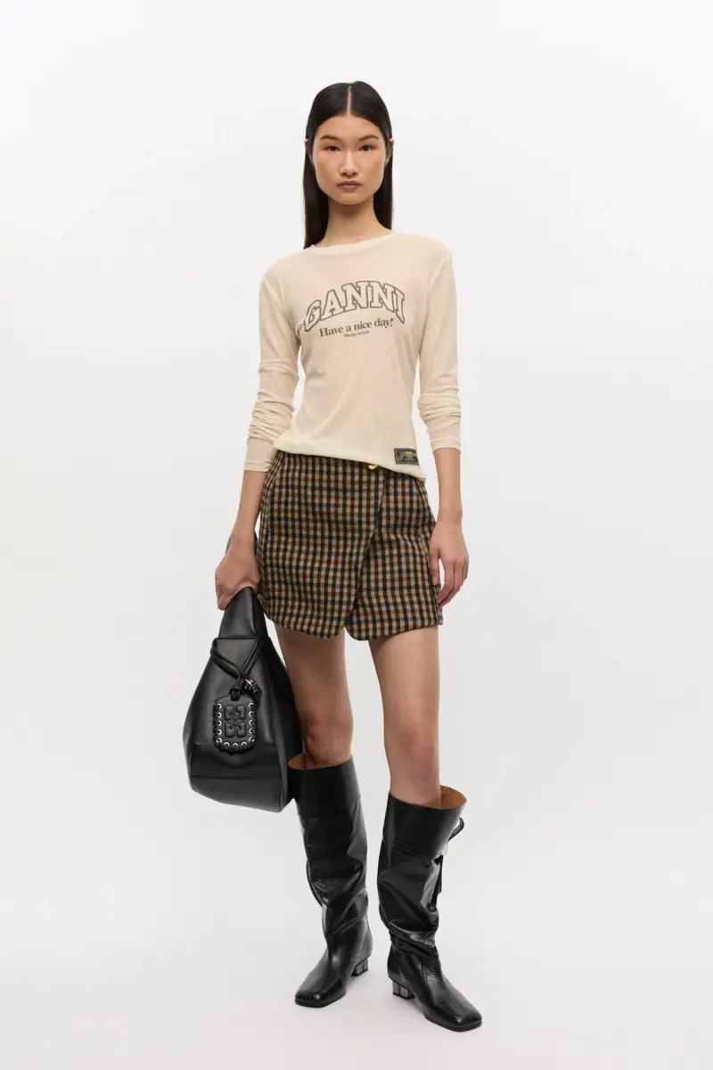 Printed Marl Mesh Long Sleeve Top