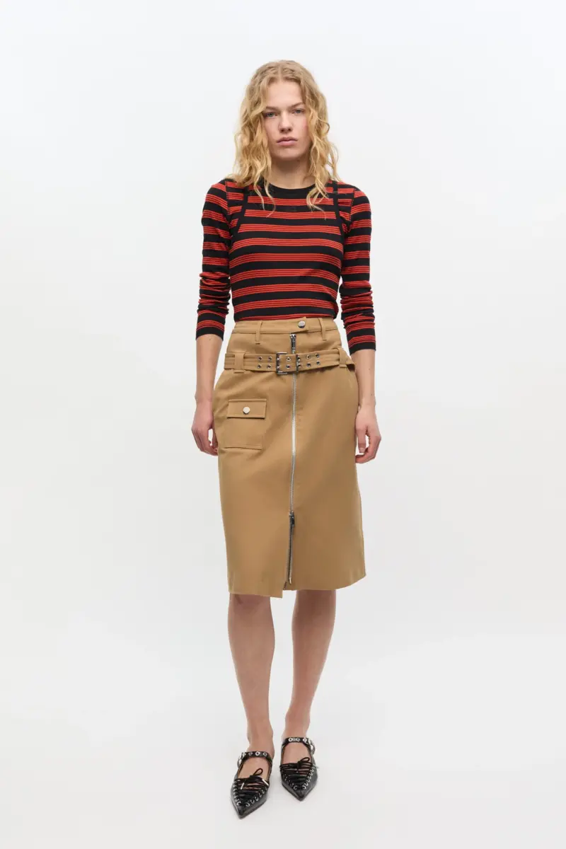 Camel Cotton Midi Skirt