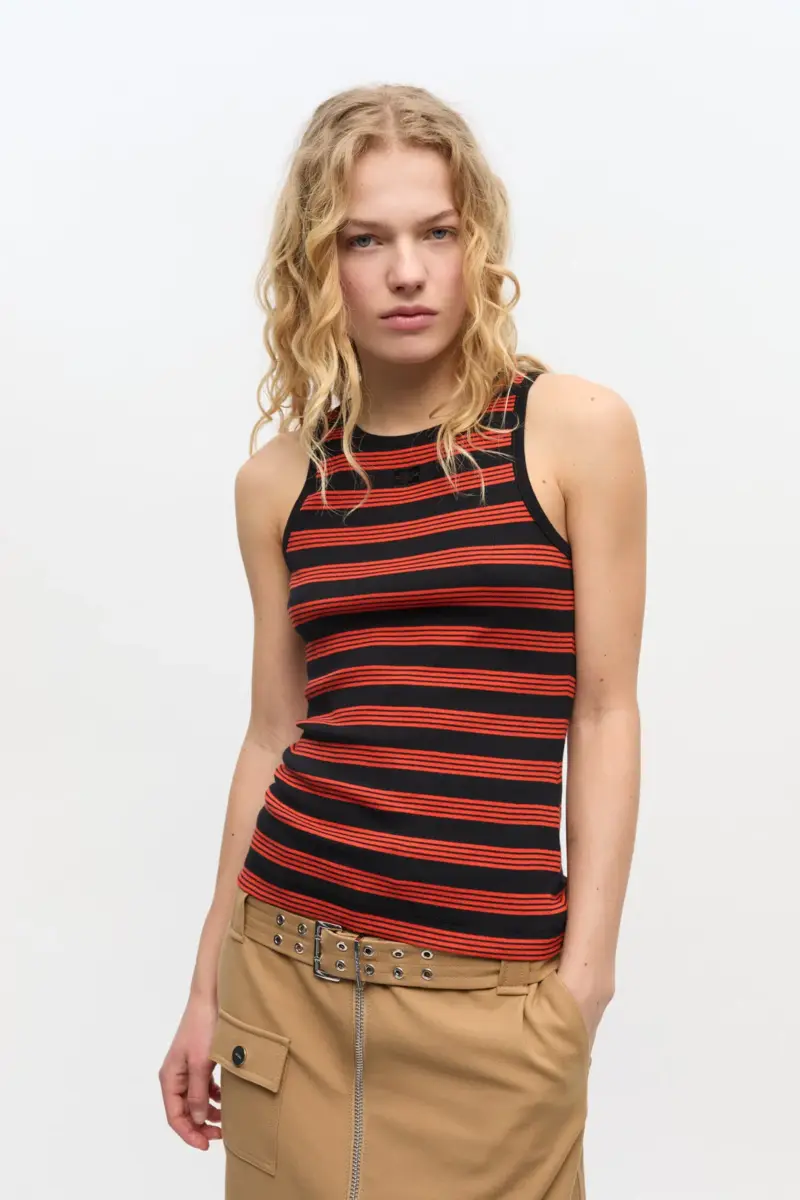 Red Striped Soft Cotton Rib Tank Top