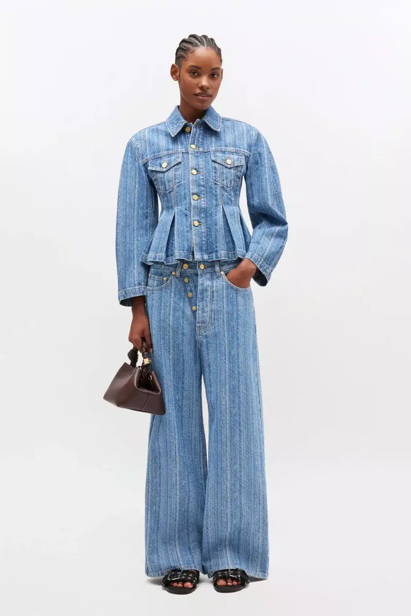 Striped Denim Pleated Jacket