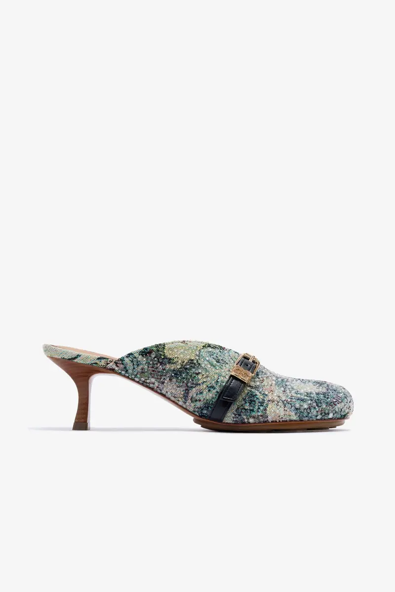 Sue Heeled Mules in Tapestry