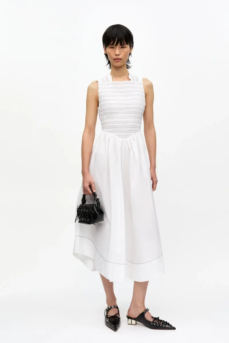 Washed Stretch Cotton Smock Midi Dress