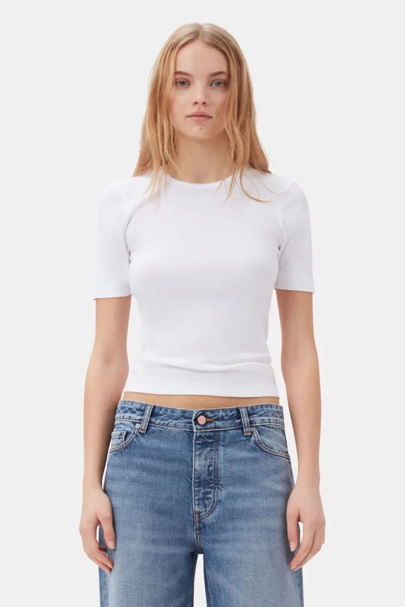 White Soft Cotton Rib Short Sleeve T-Shirt