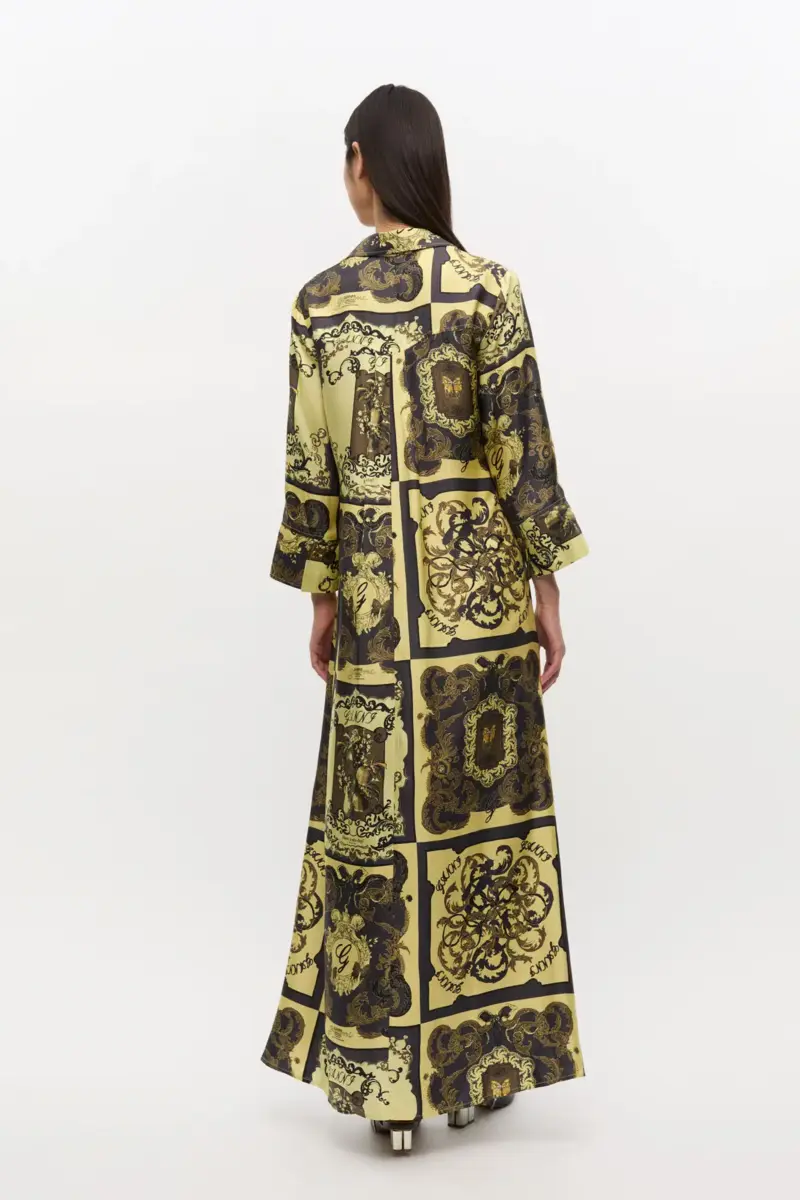 Yellow Printed Silk Maxi Dress